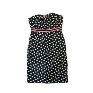 Maeve Color Block Polka Dots Black Midi Strapless Dress